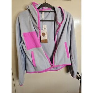 NWT Anthropologie Daily Practice Stellar Fleece Jacket Pink Trim Zip Hoodie‎ S